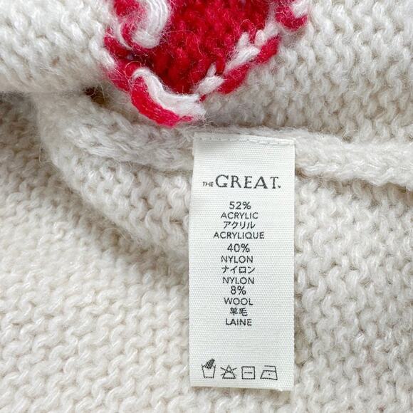 The GREAT. The Heart Lodge Cardigan. Cream & Holly Hearts Size 1|S - Picture 7 of 10